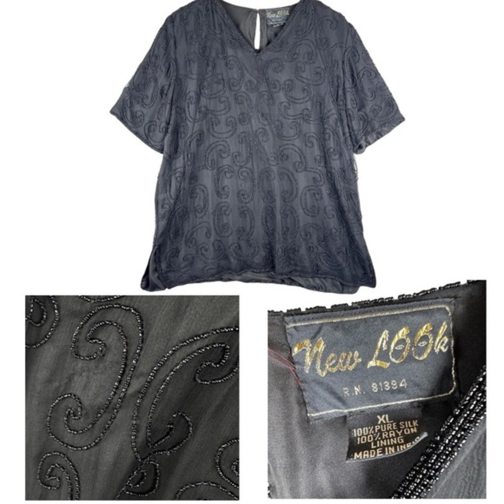 Silk Beaded Top Womens Size XL Vintage Y2K Glam Formal Cocktail Party Sparkle
